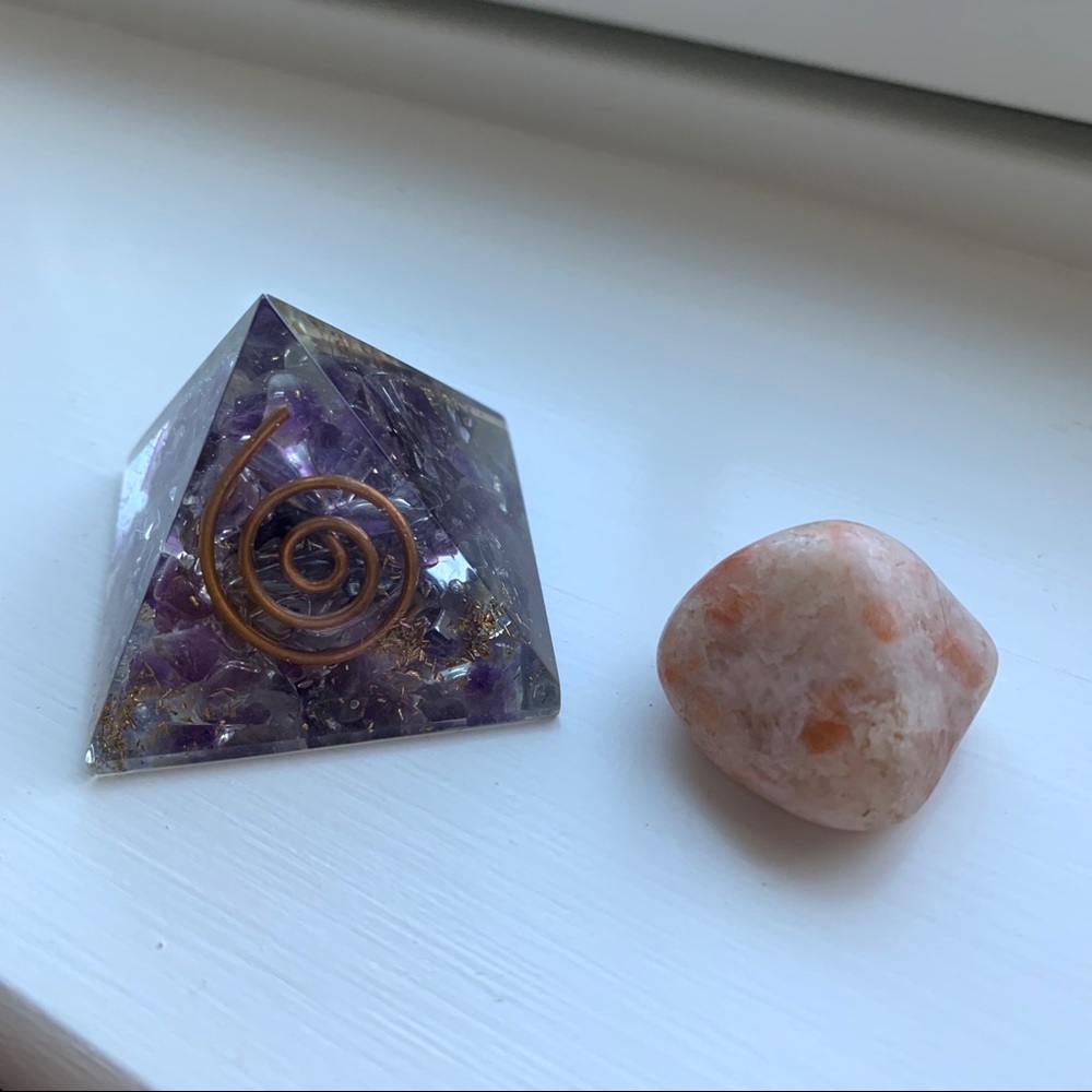 Amethyst and sunstone crystals